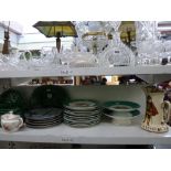 A Portuguese asparagus dish on stand, a quantity of Wedgwood green leaf plates, a quantity of Bradex