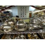 A quantity of silver-plated catering items, comprising three Prince's Plate meat domes, a soup