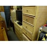 Bamboo and rattan furniture comprising: a pair of three drawer bedside cabinets; two chests, one