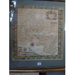 Michael Burghers, an antique engraved and hand-coloured map of Oxfordshire within a border of