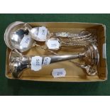 A Maltese 925 ladle, a set of six ditto teaspoons, a Swedish 830 birth spoon, and an English