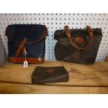 A textured blue leather Mulberry shoulder bag with tan trim,a brown Mulberry bag with tan leather