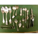 An interesting collection of silver cutlery, comprising: a dognose tablespoon, probably Queen