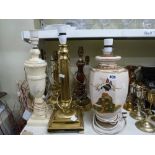 Ten various table lamps onyx, brass column and Oriental [s72] TO BID ON THIS LOT AND FOR VIEWING