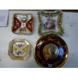 Four various Continental porcelain dishes, early 20th century, comprising a Berlin canted square