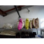 Five scatter cushions and a cream cotton cot cover [upstairs shelves] TO BID ON THIS LOT AND FOR