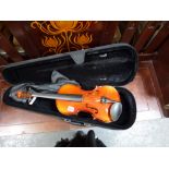 A Chantry single back violin in case, 36 cm and two ceiling lights TO BID ON THIS LOT AND FOR