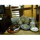 A Villeroy & Boch Petit Fleur pattern part tea service, a Bohemia crystal bowl. A wooden plate and