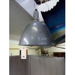 A vintage large hanging lamp with grey-painted aluminium domed shade TO BID ON THIS LOT AND FOR