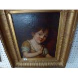 An oils on canvas of a child resting in an arm chair (40 x 33 cm), old gilt frame TO BID ON THIS LOT