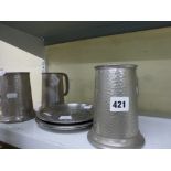 Four pewter steins, two pewter plates and two boxed ceiling lights from Ikea [s81] TO BID ON THIS