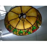 A very decorative large hanging lampshade in leaded, marbled, opaline, and coloured glass,
