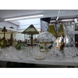 A quantity of glassware including a cut glass decanter and stopper with etched star decoration, a