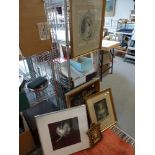 Six various framed items, comprising three old prints, portraits of Miss Montagu after J.R. Smith