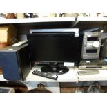 Two small televisions by Logik with remote controls, a pair of Aiwa speakers, an Aiwa XR-M25 Midi