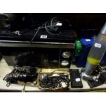A mainly electrical lot including a Morphy Richards microwave oven, a Samsung DVD player, a Sanyo