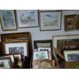 A comprehensive collection of framed items, comprising prints, photographs, bas relief, a hand-