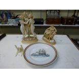 Two 19th century Worcester style classical figurines in blush, the three graces and a female astride