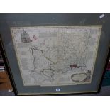 Thomas Bowen, an engraved and hand-coloured map of Middlesex, circa 1775 (42 x 50 cm), framed TO BID