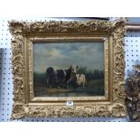 A cow and calf in a landscape, oils on panel (26 x 34 cm), gilt frame TO BID ON THIS LOT AND FOR