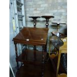 A Victorian mahogany reading table on turned supports and lower shelf, a pair of mahogany turned