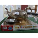 A Scottish Victorian teapot, 1874, and two glass-topped toilet jars, 21 ozt TO BID ON THIS LOT AND
