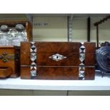 A Victorian inlaid walnut workbox-cum-writing slope, 11.8 in wide [C] TO BID ON THIS LOT AND FOR