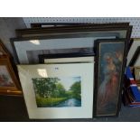 A mixed lot of framed and unframed items, comprising prints, photographs, etc., and including a
