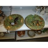 A pair of vintage Portuguese Caldas Pallissy ware dishes, well modelled with a snake, amphibians and