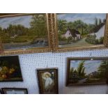 R. Greene, three oils on board of idyllic country cottages, all signed (40 x 60 cm), framed,
