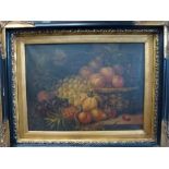 An oils on canvas still life of autumn fruits (30 x 40 cm), ebonised and gilt frame TO BID ON THIS