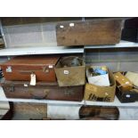 A mixed vintage lot including two boxes containing vintage woodworking tools such as bradawls, etc.,