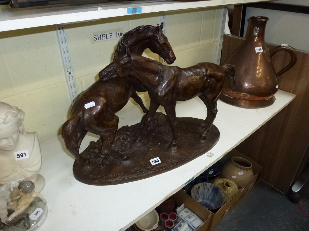 A large bronze equine group, of L'Accolade after Pierre Jules Mene, 58 cm long [C] TO BID ON THIS - Image 2 of 3