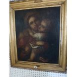 A 19th century Continental school oils on canvas of a mother and child (65 x 52 cm), period gilt