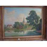 C. Vreedenburgh, oils on canvas, a Continental church by a placid river, signed and dated 1930 (60 x