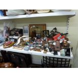 A mixed vintage lot including a boxed Viewmaster, Welsh and UK flags, wooden metal stamps, lead