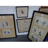 A collection of antique Chinese gouaches on 'rice paper', depicting sword fights, traders, and cruel