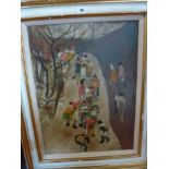 Werter, or Winter (?), oils on board, children in a park, indistinctly signed (60 x 35 cm), framed