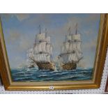 J. Harvey, an oils of an early 19th century sea battle, signed (50 x 60 cm), framed TO BID ON THIS