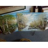 N.V. Taylor, four oils on board landscapes, including a snowy landscape, 'Canadian Memory', signed