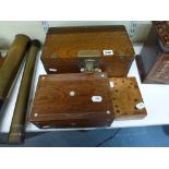 A Chinese wooden box with brass mounts, an English rosewood box, and a pokerwork card box [C] TO BID