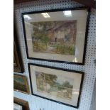 G Hodgson, a pair of watercolours of Victorian country cottage life, both signed (35 x 53 cm), and
