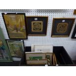 A selection of 17 framed items including pastels, watercolours and prints and a set of four modern