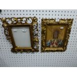 Two carved Italian frames, one with a Victorian watercolour TO BID ON THIS LOT AND FOR VIEWING