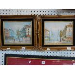 Burnet, oils on canvas, street scene in Paris, and a similar scene by K. Heinz, both signed (20 x 25