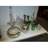 Antique and later glassware, including a pretty enamelled blue glass box with metal mounts, five