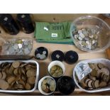 A fruit box full of currency mainly old bronze pennies, also foreign currency. TO BID ON THIS LOT