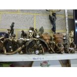 A quantity of bronze coloured male figural ornaments by Libra & Willowhall, two Thai figurines, etc.
