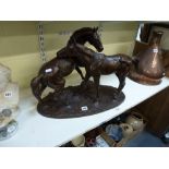 A large bronze equine group, of L'Accolade after Pierre Jules Mene, 58 cm long [C] TO BID ON THIS
