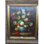 B. Vilnon, oils on canvas, still life of a vase of flowers in the Flemish style, signed (61 x 51